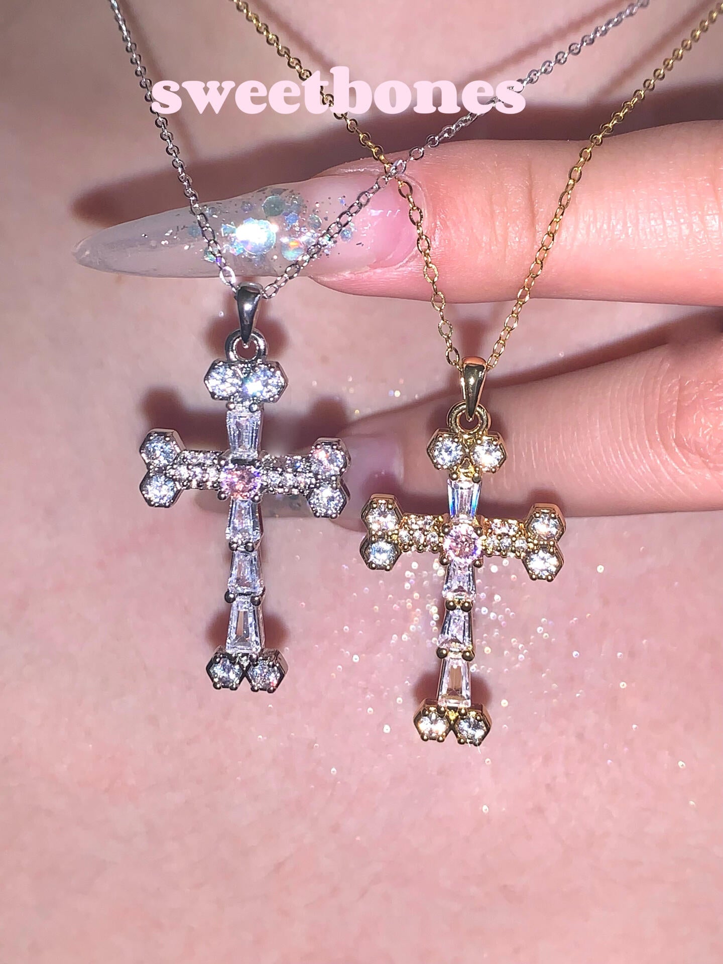Sweetbones Dainty Heart Cross Necklace for Women